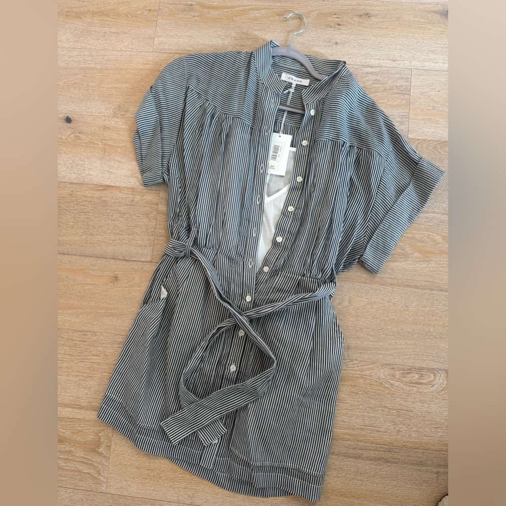 Striped Button-Up Frame Dress with Belt